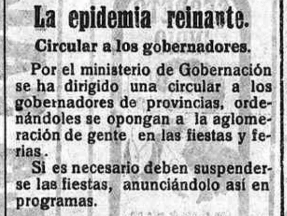 Suspensión ferias y fiestas en la pandemia de 1918