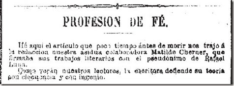 Profesión de Fe de Matilde Cherner. Recorte Ma