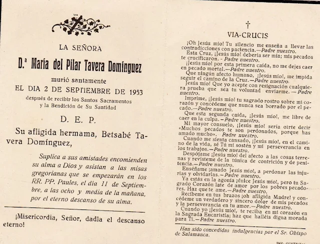 Recordatorio de fallecimiento. Archivo familiar Alejandro Tavera García