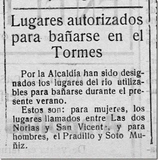 Lugares autorizados para bañarse en el Tormes. Prensa histórica